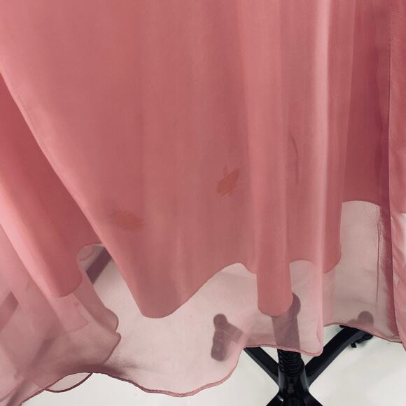 Vintage 70s Chiffon Puff Sleeve Ruffle Off Shoulder Midi Dress Fit Flare Pink 4 - Picture 7 of 10